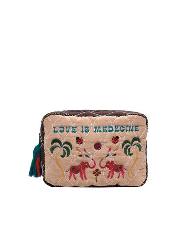 BIG POUCH LOVE IS MEDECINE - BABY PINK / FOREST