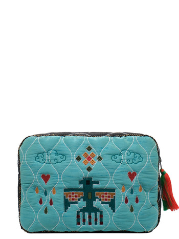 BIG POUCH LOVE IS MEDECINE - TURQUOISE & GOLD