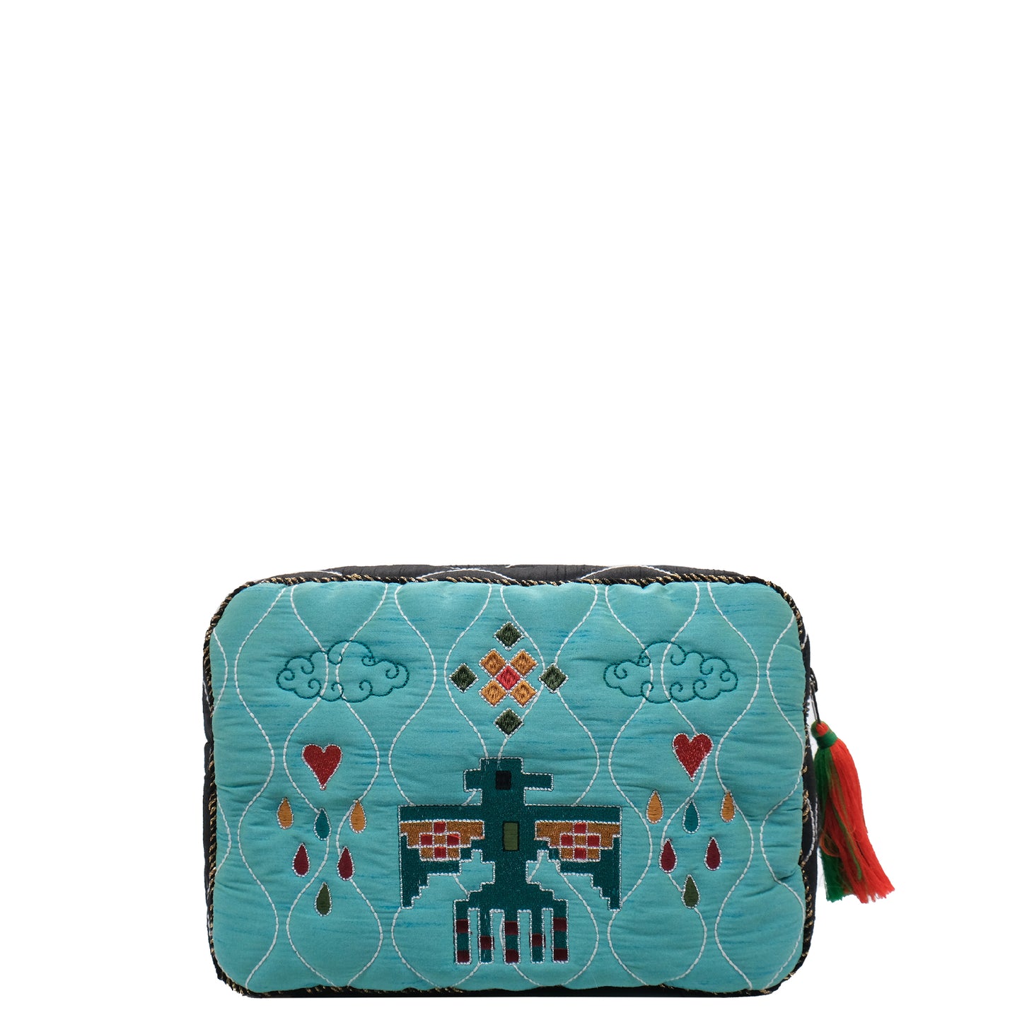 BIG POUCH LOVE IS MEDECINE - TURQUOISE & GOLD