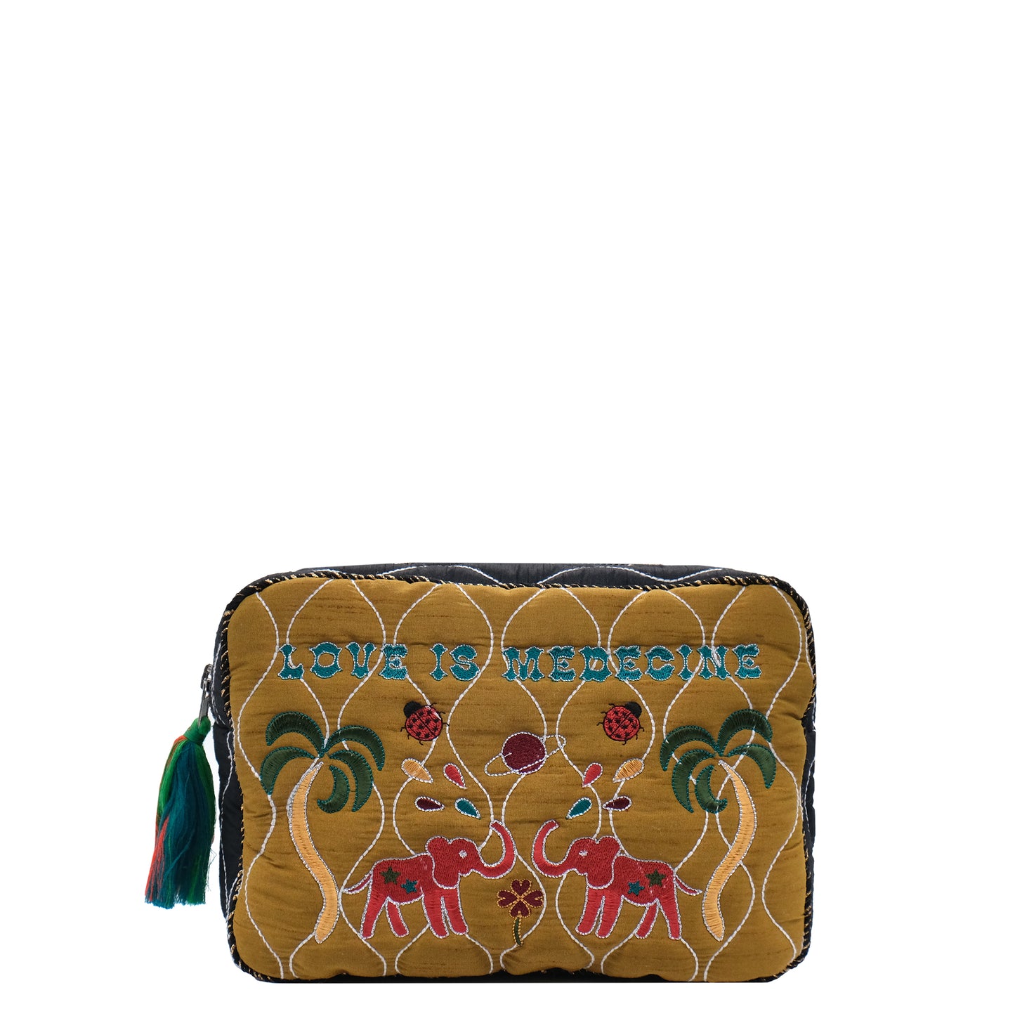 BIG POUCH LOVE IS MEDECINE - TURQUOISE & GOLD